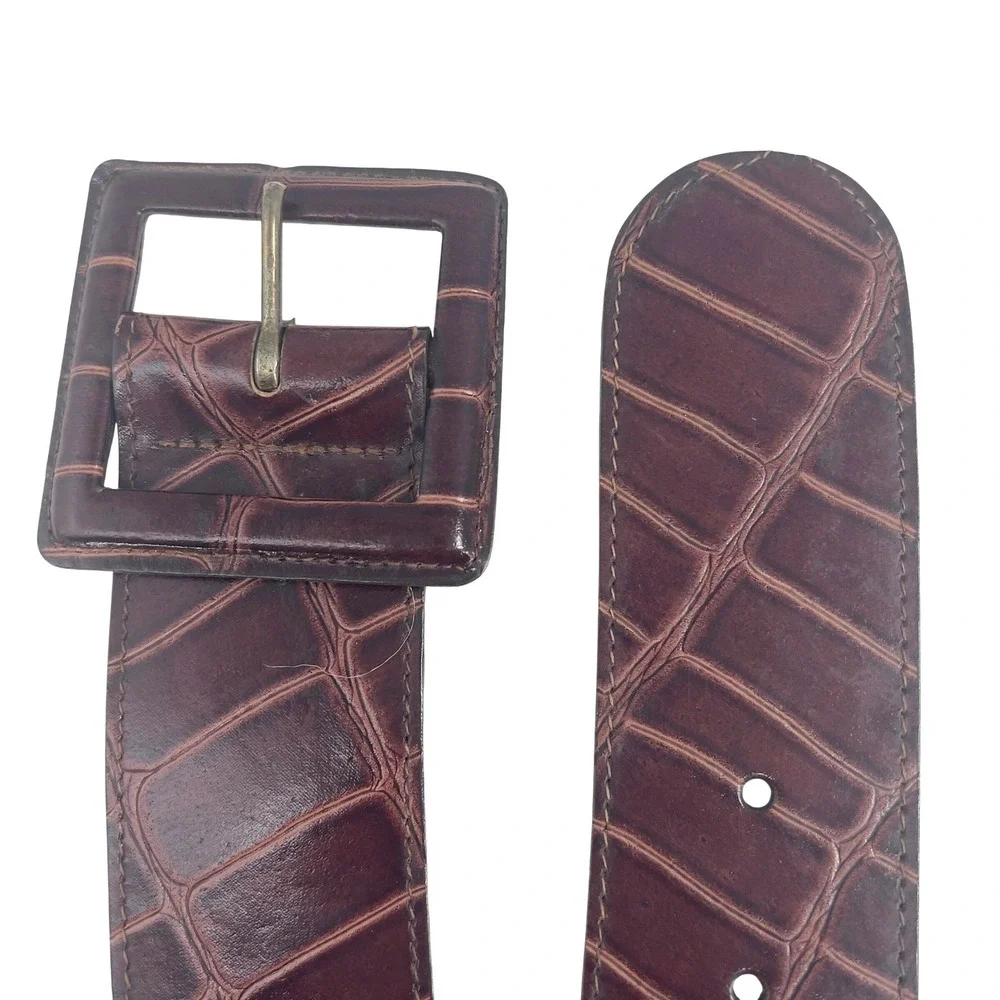 Vintage Cipriani Womens Wide Belt‎ Brown Alligator Embossed Italian Leather S/M